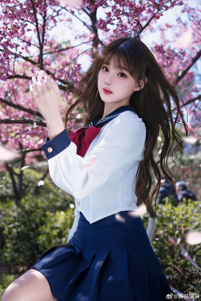 琪琪发布学生装写真：你记得花，花就不会枯萎