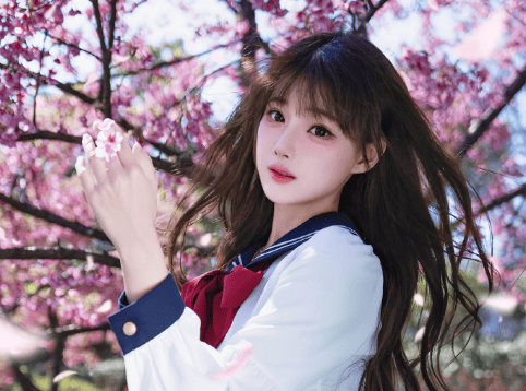 琪琪发布学生装写真：你记得花，花就不会枯萎