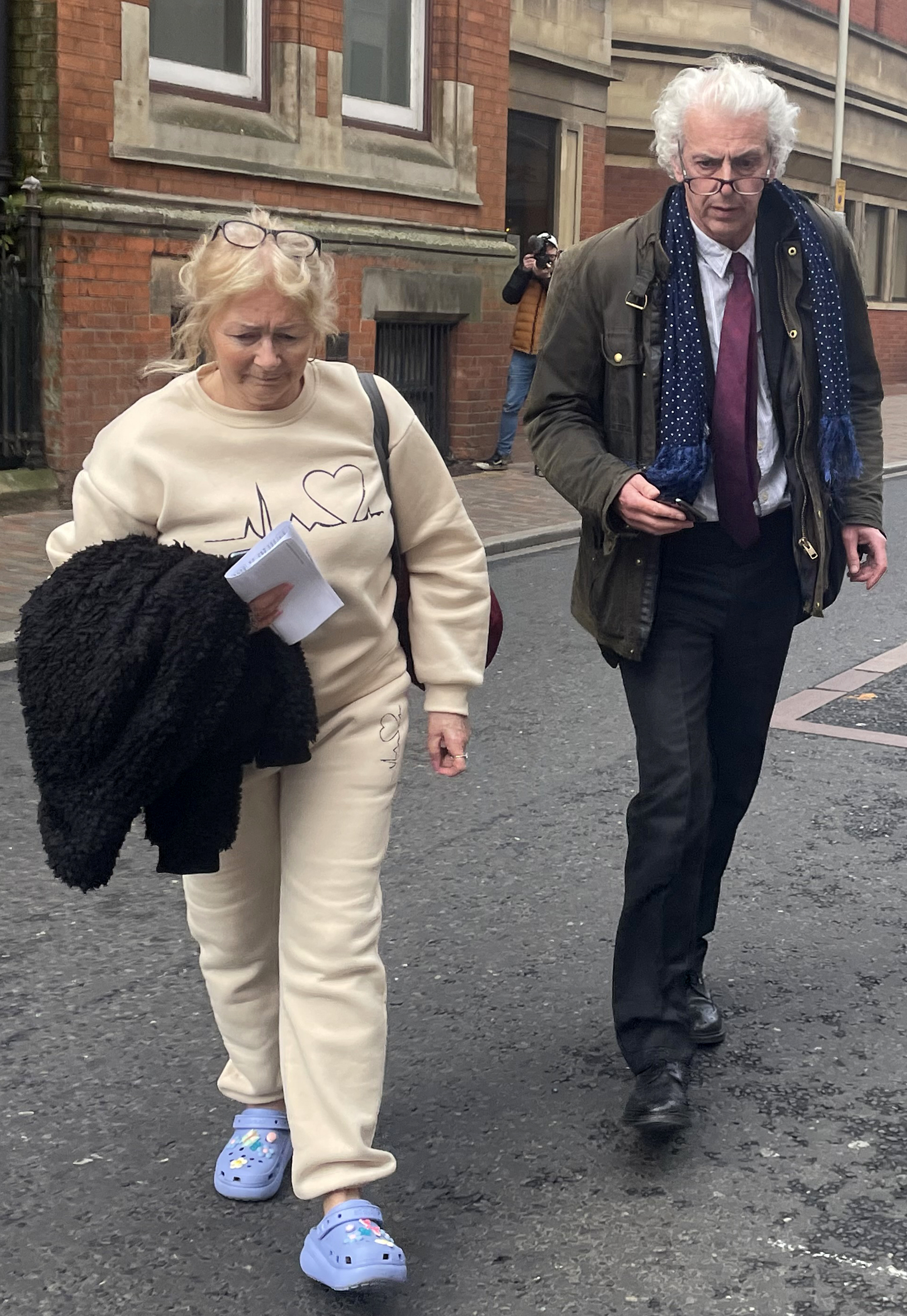 Karen Spragg leaving court with her lawyer