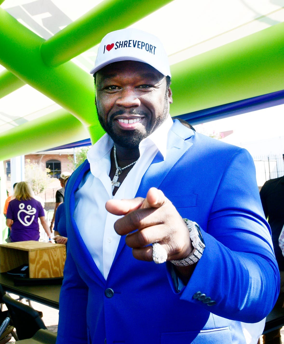 Curtis '50 Cent' Jackson during the officially opening of the Humor & Harmony Weekend festival Thursday afternoon during a ribbon Cutting Ceremony, Aug. 8, 2024.