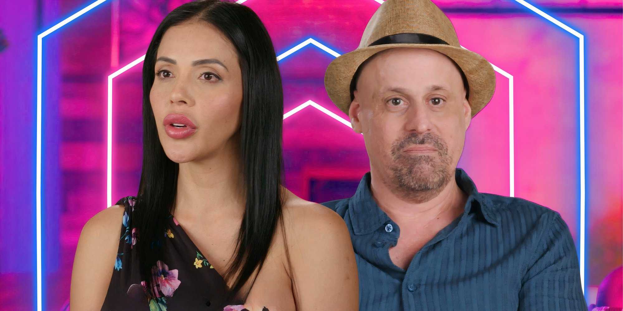 Jasmine Pineda Gino Palazzolo 90 Day Fiance looking stressed with neon background