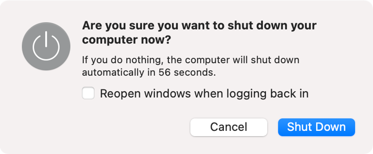 macOS Shut Down warning.