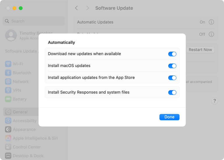 Enabling automatic updates across the macOS system.