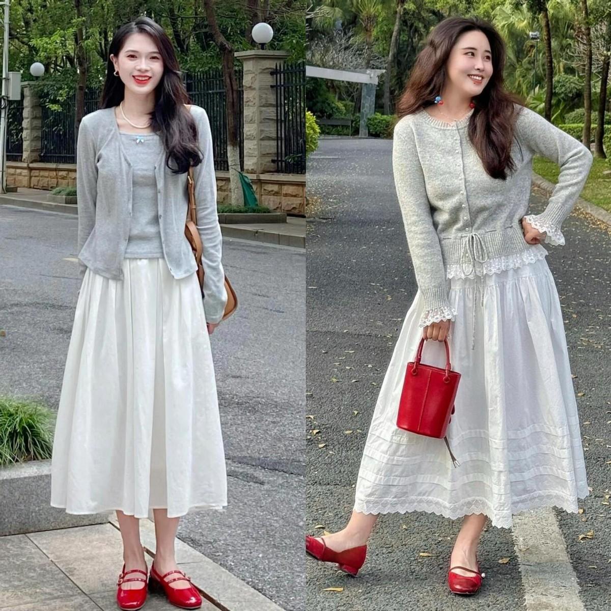 “半裙+小红鞋”的穿法今年太火了，什么身材穿都时髦！