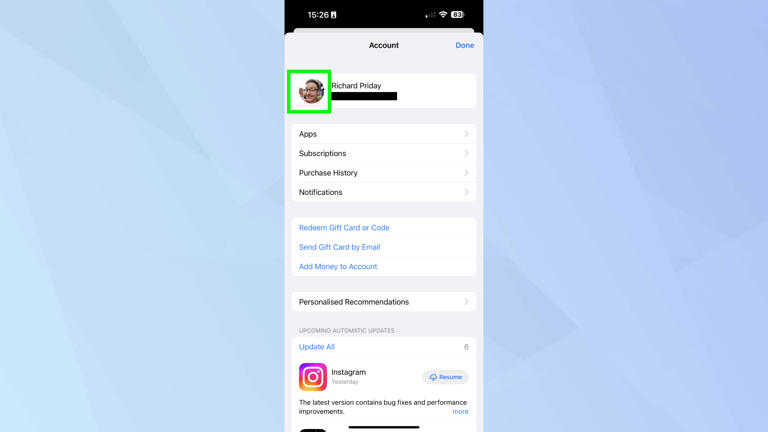 Apple Account - Open the App Store and access your profile