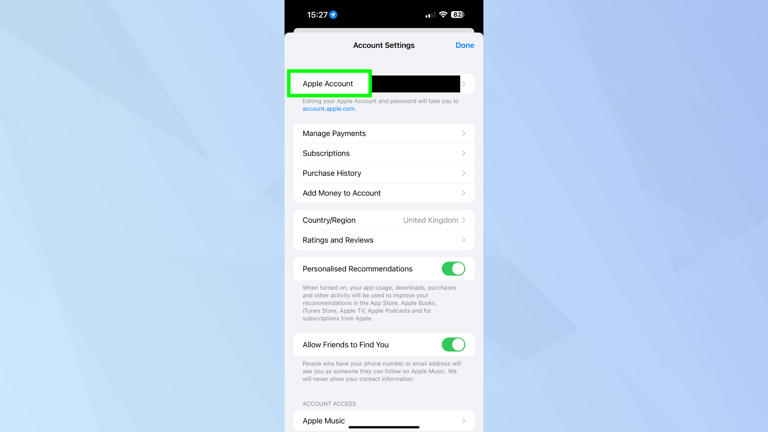 Tap Apple Account