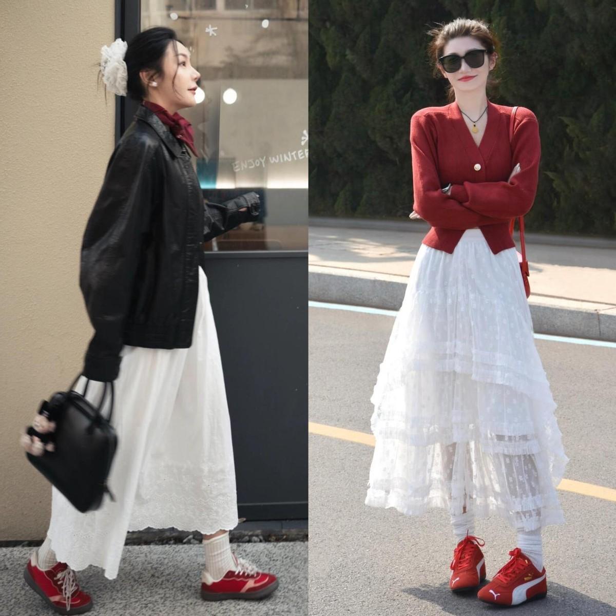 “半裙+小红鞋”的穿法今年太火了，什么身材穿都时髦！