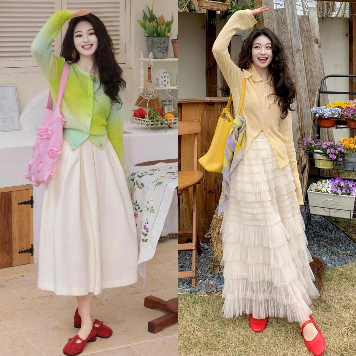 “半裙+小红鞋”的穿法今年太火了，什么身材穿都时髦！