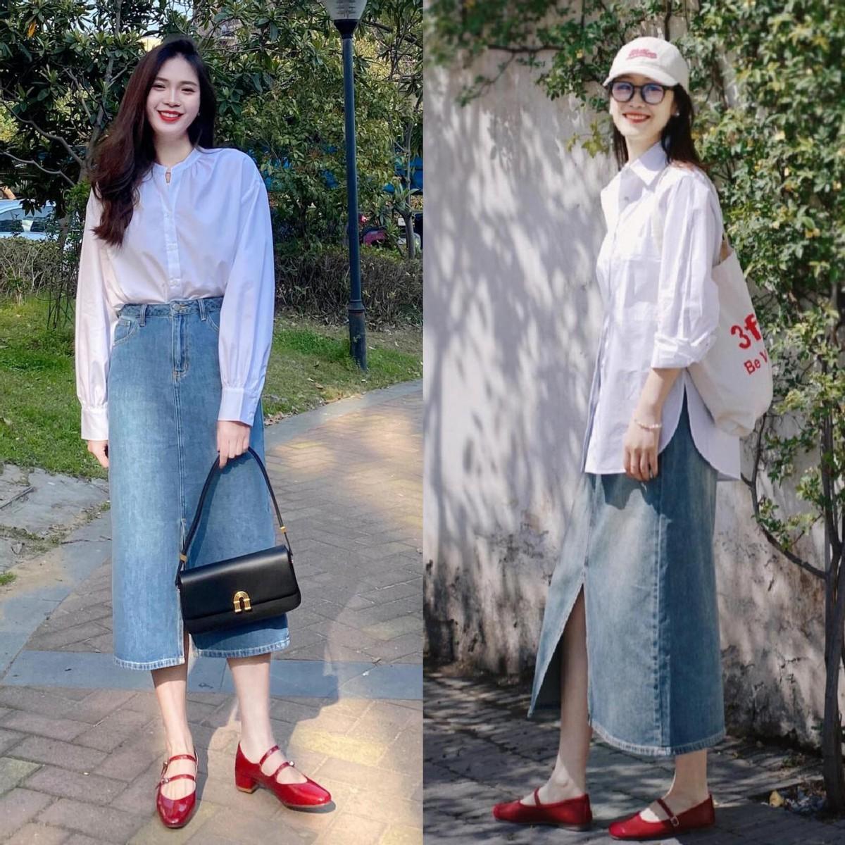 “半裙+小红鞋”的穿法今年太火了，什么身材穿都时髦！