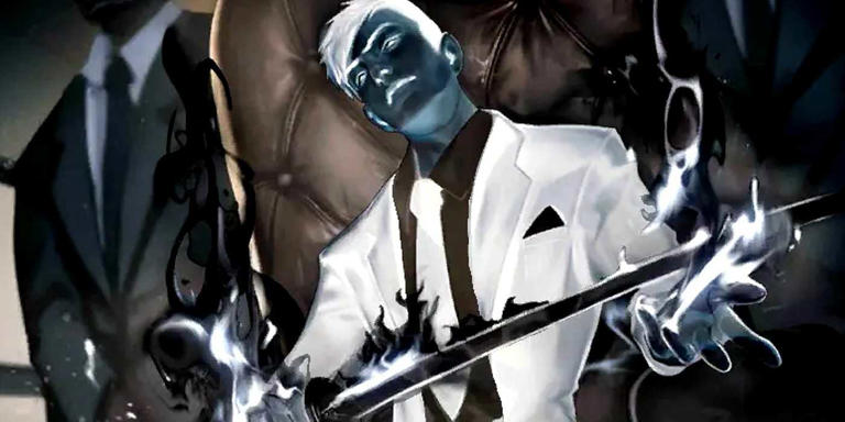 spider-man villain mister negative holding a flaming sword