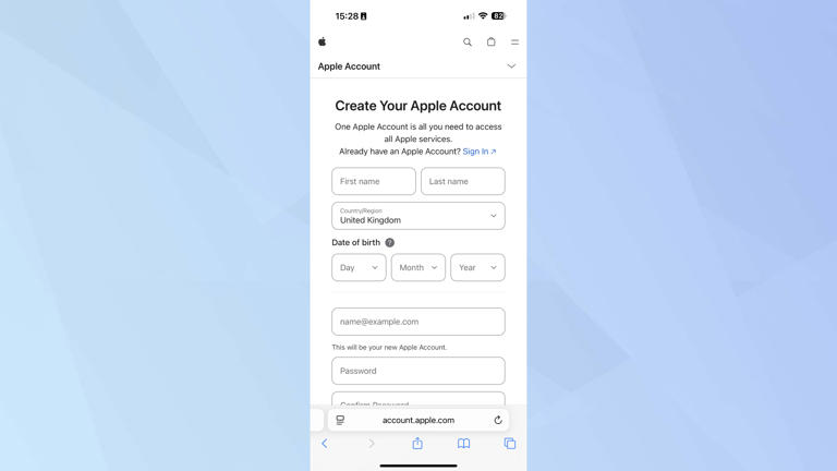 Fill in your Apple Account details