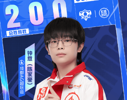 恭喜钟意（陈家豪）达成KPL赛场【200胜局】里程碑！