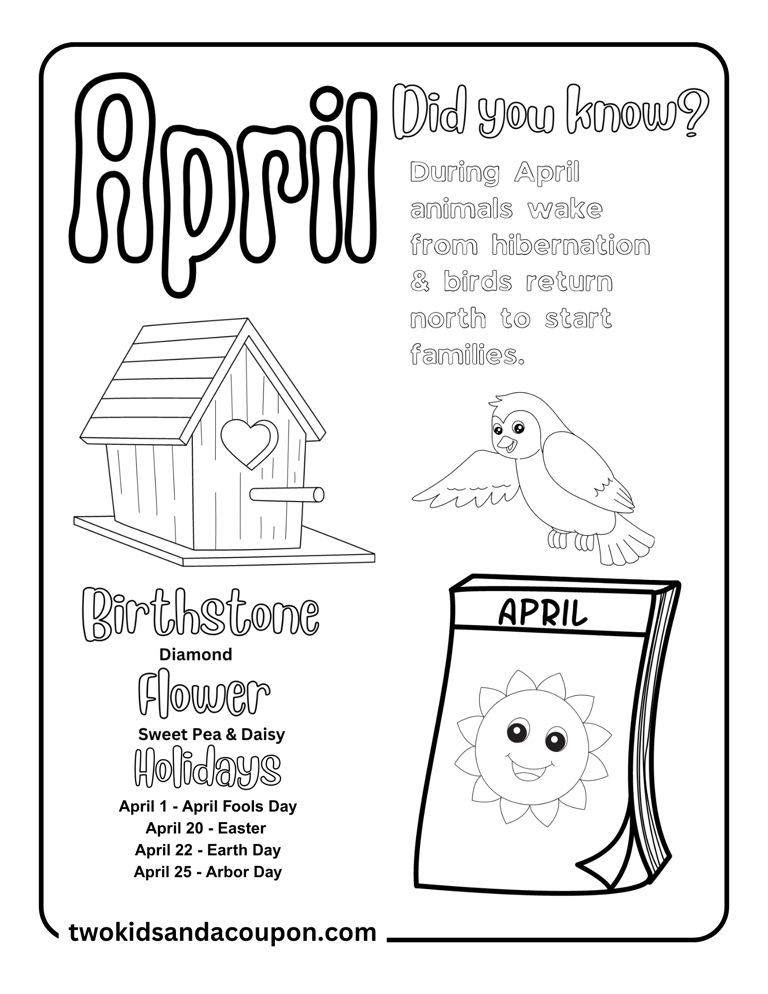 5 Free Printable April Coloring Pages