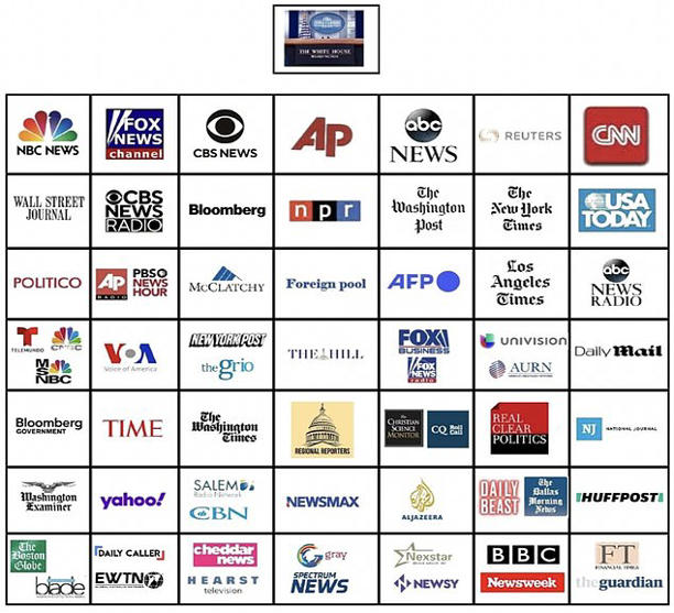 The current seating chart, seen above, was last adjusted in 2023, but now the Trump administration wants to decide where individual media outlets sit