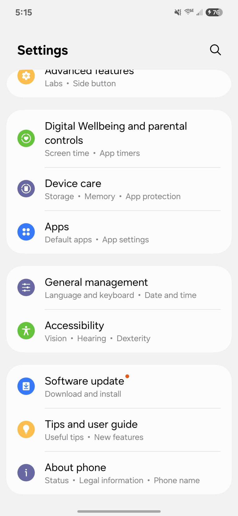 Samsung Galaxy accessibility grayscale settings.