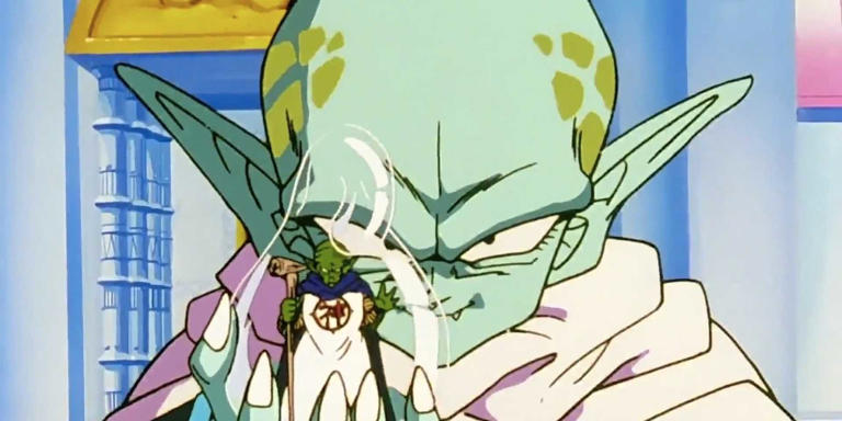 Garlic Jr. from Dragon Ball Z holding an imprisoned Kami