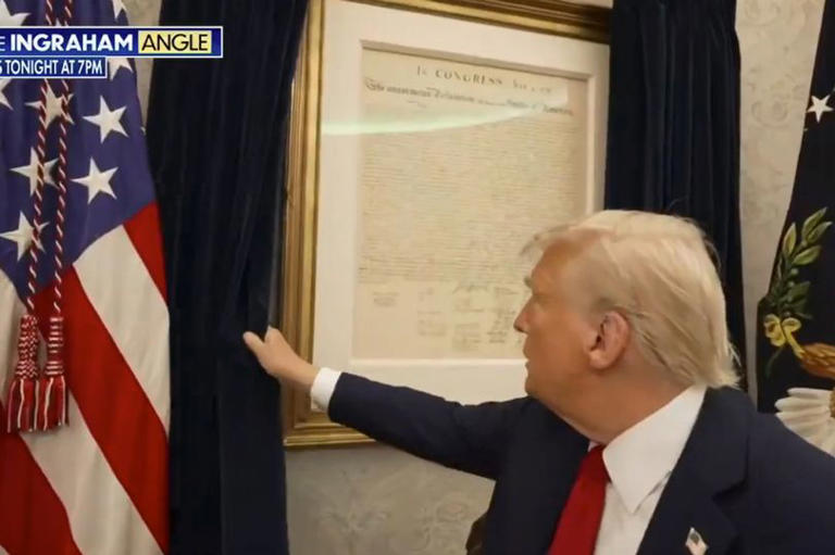 Trump moves 'Declaration of Independence' to Oval Office, claims it's