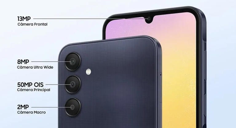 O esquema de câmeras do Galaxy A25 foi mantido. (Imagem: Divulgação/Samsung)