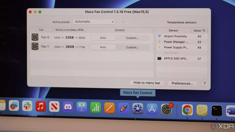 Macs Fan Control running on an M3 iMac.