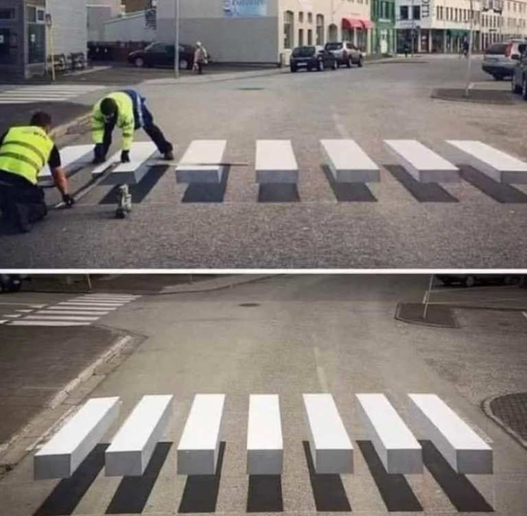 It is a 3D crosswalk made in Iceland, but it seems kind of dangerous! It looks less scary in this video . u/Outrageous-Cut-6068 / reddit.com