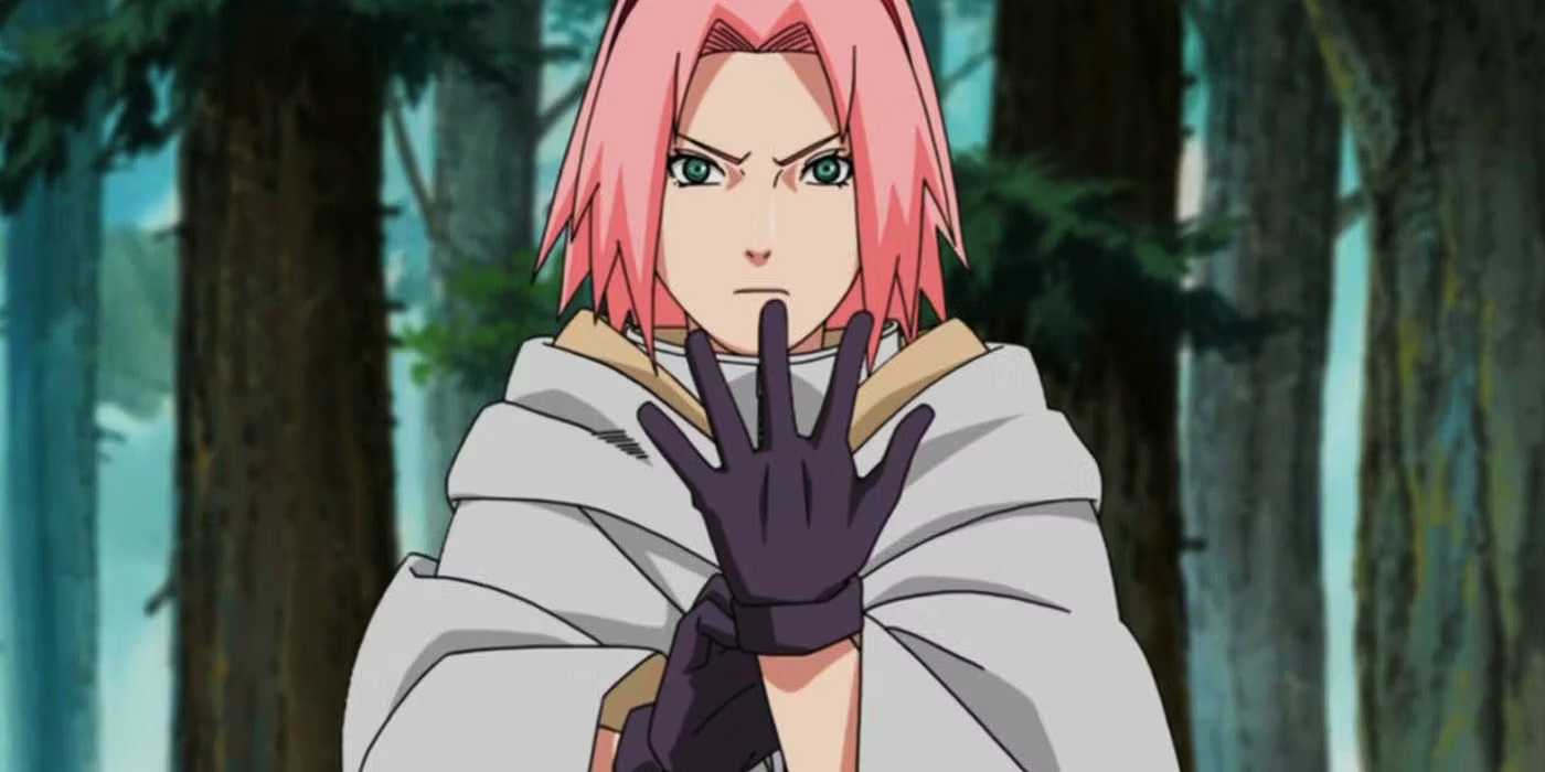Sakura Haruno puts on her fighting gloves in Naruto.