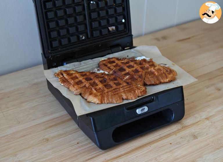 Croffle, the waffle style croissant sandwich with fig jam, goat cheese ...