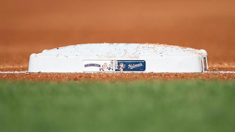 Apr 20, 2024; Washington, District of Columbia, USA; A general view of third base during the second inning between the Washington Nationals and the Houston Astros at Nationals Park. | Scott Taetsch-Imagn Images