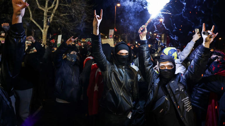 Istanbul: Demonstranten zeigen den nationalistischen "Wolfsgruß". (Quelle: Umit Bektas/reuters)