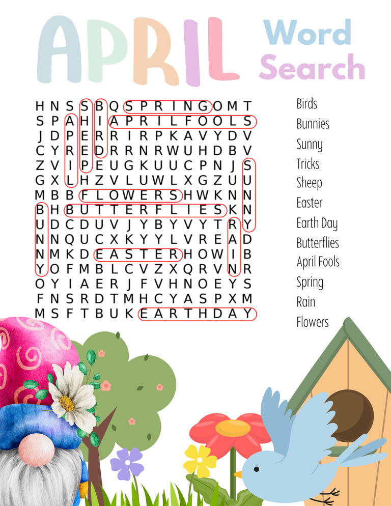 Free Printable April Word Search