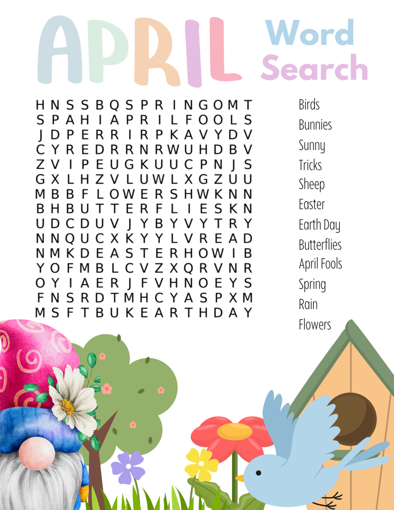 Free Printable April Word Search