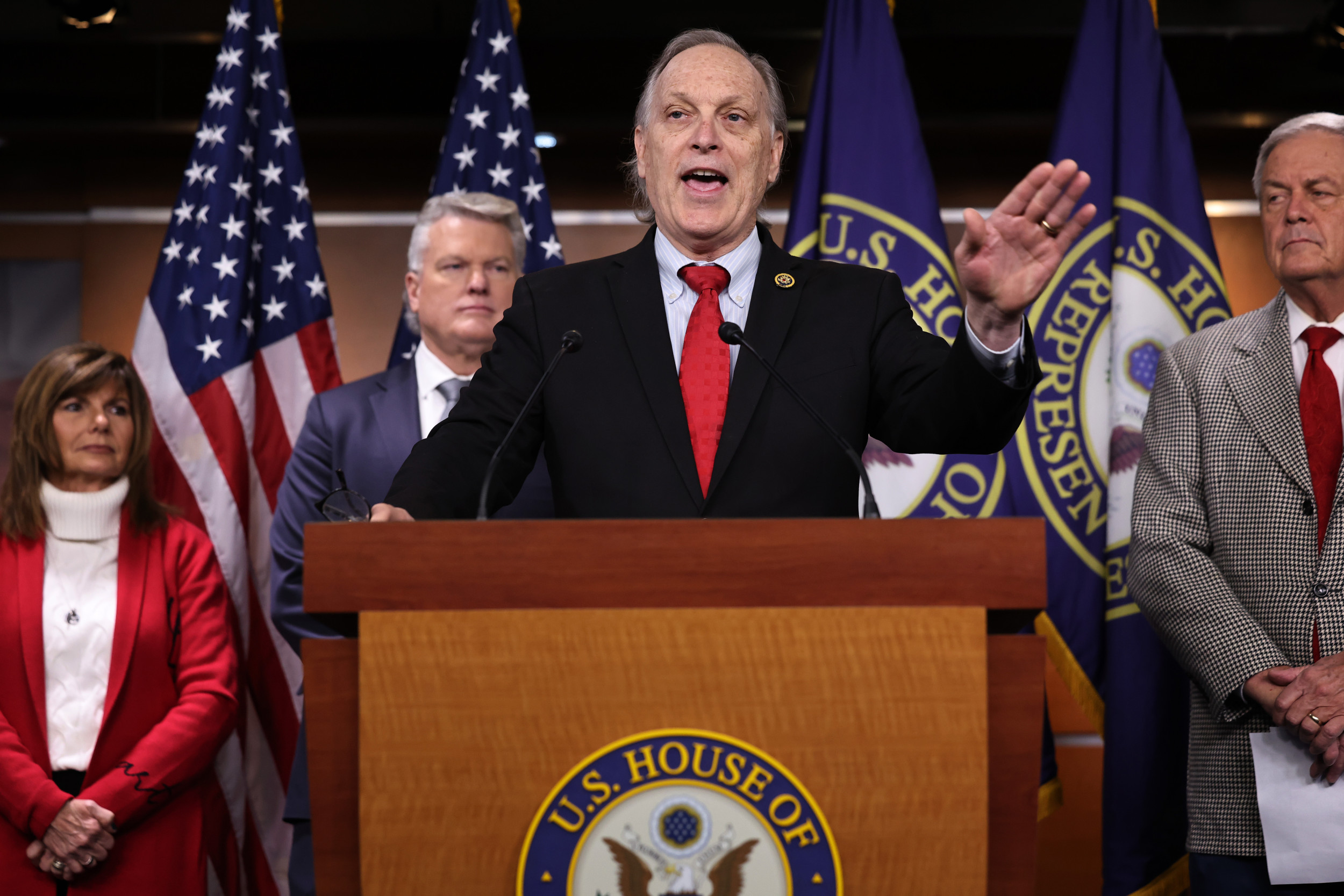 Congressman Andy Biggs speaks about border security during a news conference with fellow members of the Congressional Border Security Caucus on January 23, 2025 in Washington, DC. Chip Somodevilla/Getty Images