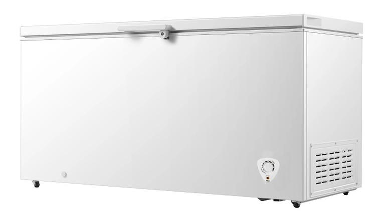 Hisense freezer at an angle with a white background