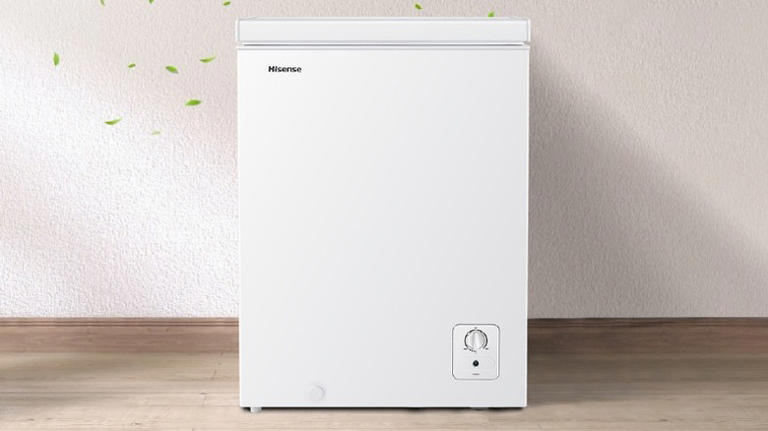 Hisense freezer against a wall
