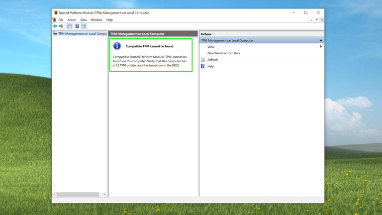 Screenshot showing TPM not present