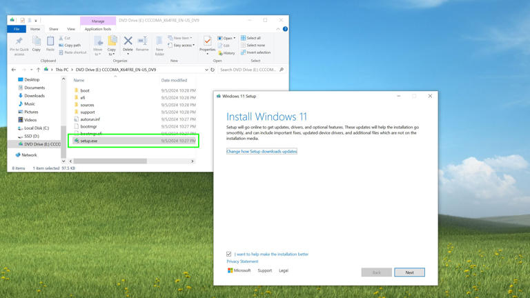 Windows 11 installer running on Windows 10 PC