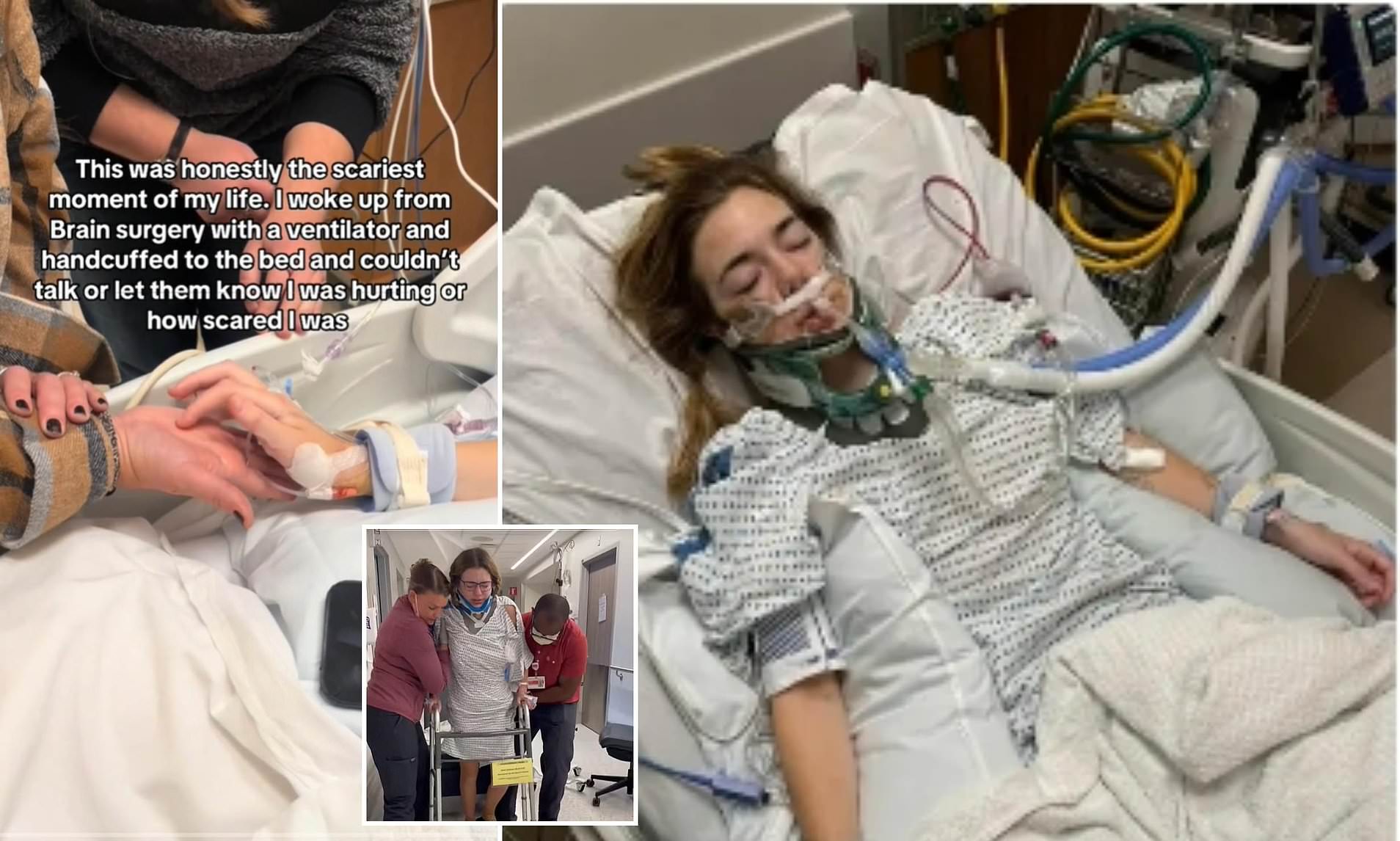 Terrifying moment TikToker wakes up from brain surgery handcuffed