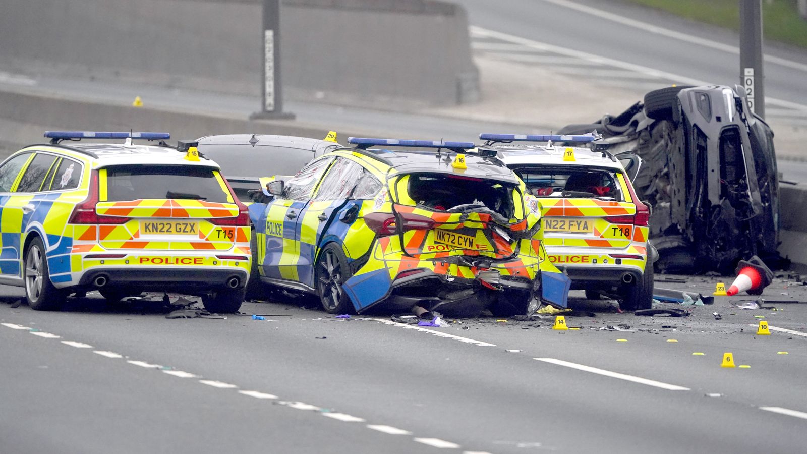 Crash involving five police cars injures seven officers and shuts A1