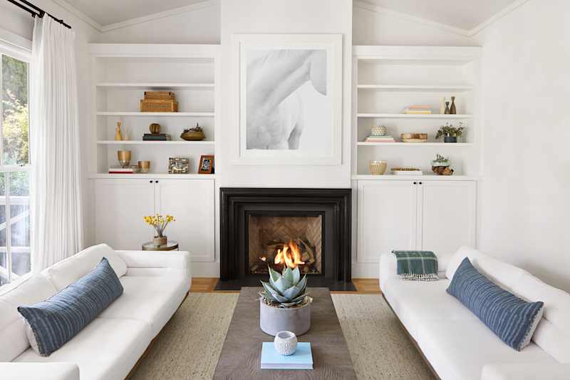 Modern design white interior farmhouse living room with sofa