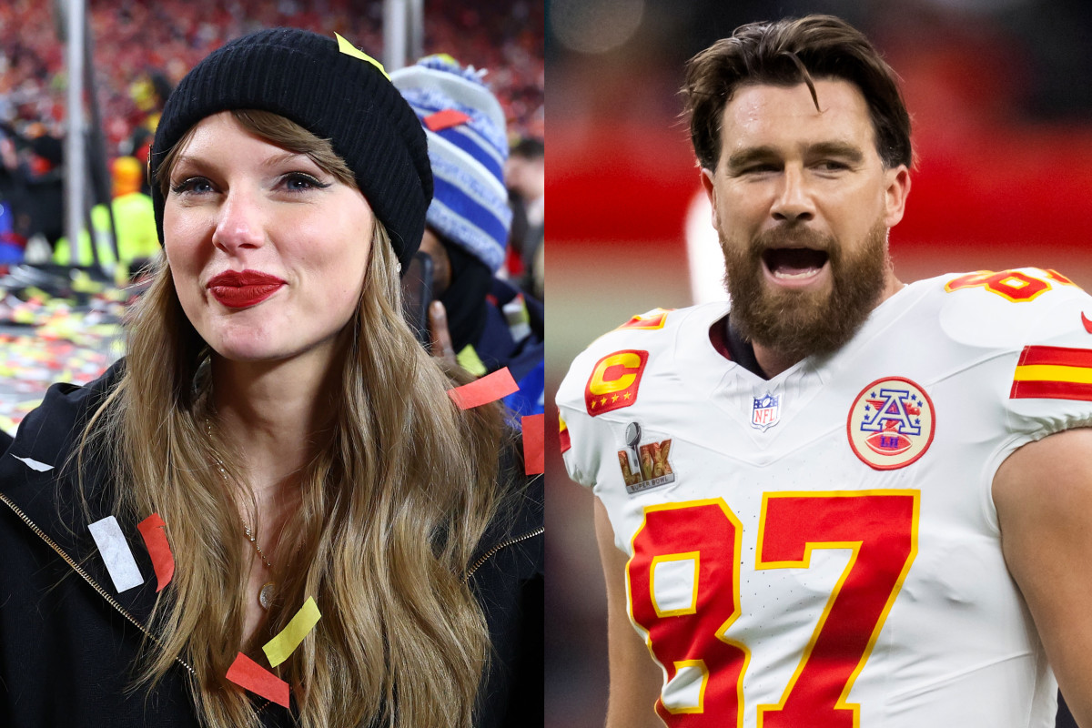 Taylor Swift and Kansas City Chiefs tight end Travis Kelce Photos by: Mark J. Rebilas-Imagn Images