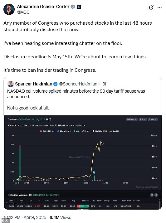 AOC accuses MAGA of insider trading after stock market tip