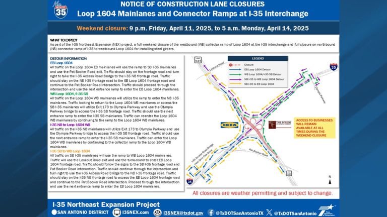 Weekend closures at Loop 1604 mainlanes and connector ramps at I-35 ...