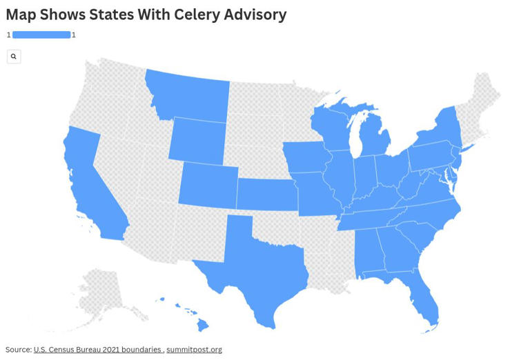 Map Shows States Where Celery Warning Issued to Walmart Shoppers