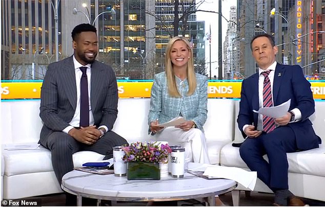 The moment left the shows hosts Lawrence B. Jones, Ainsley Earhardt, and Brian Kilmeade all cackling - at their co-worker's expense