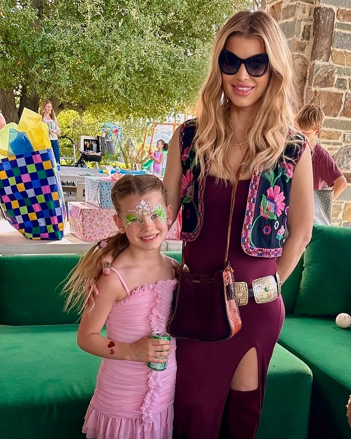 Jessica Simpson and daughter Birdie, 6, twin in yellow swimsuits ‘She