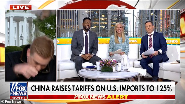 were safe on a sofa on a set in New York, as Doocy's struggles were streamed live in real-time