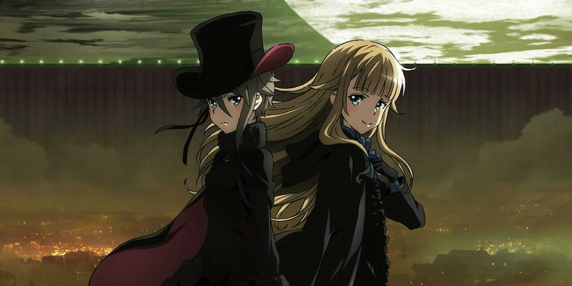 Ange and Princess Charlotte stand back to back in the anime Princess Principal.