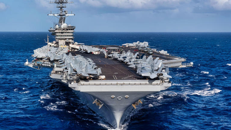 PHILIPPINE SEA (Feb. 5, 2024) The Nimitz-class aircraft carrier USS Theodore Roosevelt (CVN 71) transits the Philippine Sea, Feb. 5, 2024. Theodore Roosevelt, flagship of Carrier Strike Group Nine, is underway conducting routine operations in the U.S. 7th Fleet area of operations. An integral part of U.S. Pacific Fleet, U.S. 7th Fleet operates naval forces in the Indo-Pacific and provides the realistic, relevant training necessary to execute the U.S. Navys role across the full spectrum of military operations – from combat operations to humanitarian assistance and disaster relief. U.S. 7th Fleet works together with our allies and partners to advance freedom of navigation, the rule of law, and other principles that underpin security for the Indo-Pacific region. (U.S. Navy photo by Mass Communication Specialist 2nd Class Andrew Benvie)