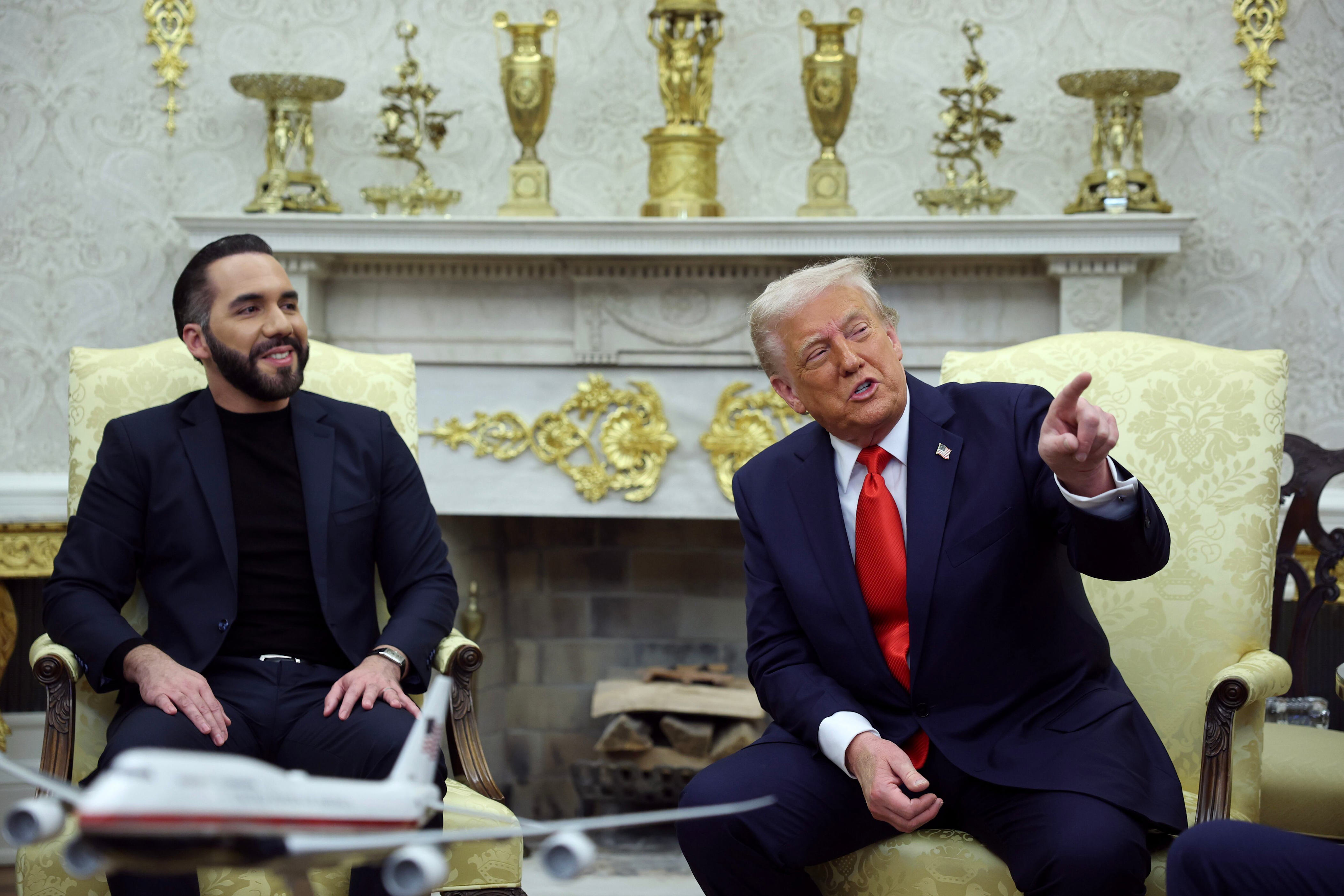 President Nayib Bukele of El Salvador, pictured with Trump in the Oval Office, said he could not return Kilmar Abrego Garcia to the U.S. / Win McNamee/Getty Images
