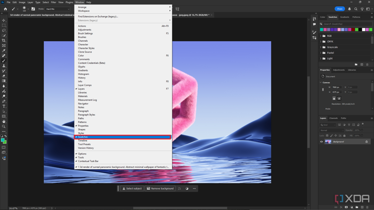 Photoshop locate Swatches window