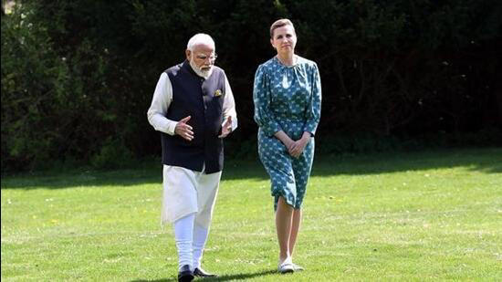 Prime Minister Narendra Modi with Danish PM Mette Frederiksen.